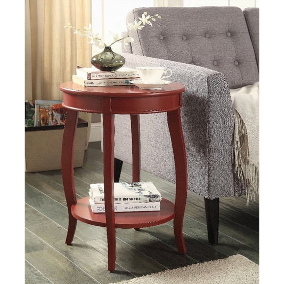 Aberta Red Finish Accent Table - Round Leg with Open Storage Shelf and Wooden Cabriole Leg