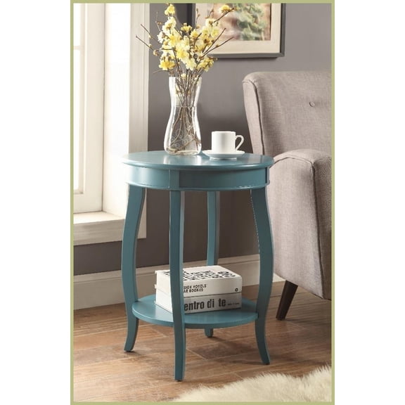 Aberta Teal Finish Coffee Table with Round Cabriole Legs, Open Bottom Shelf & Easy Assembly