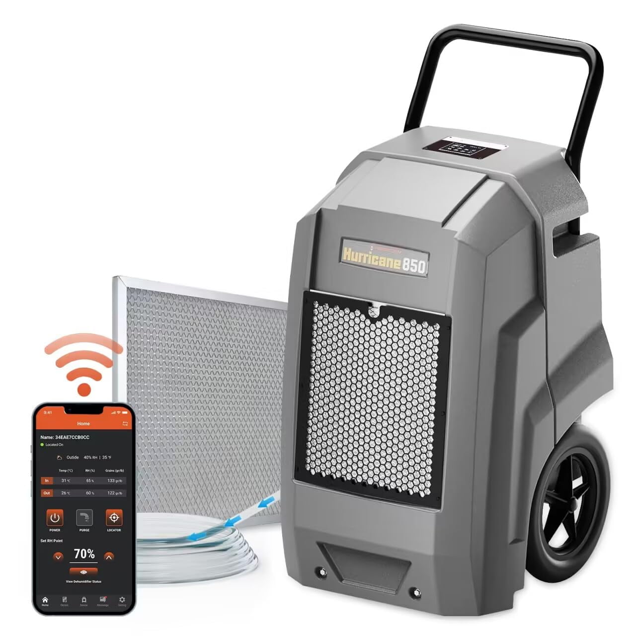 Abestorm 180 Pints Commercial Dehumidifier with PumpIndustrial Dehumidifier with Drain Hose and Smart WiFi for Basements, Garages, Job Sites, Gray