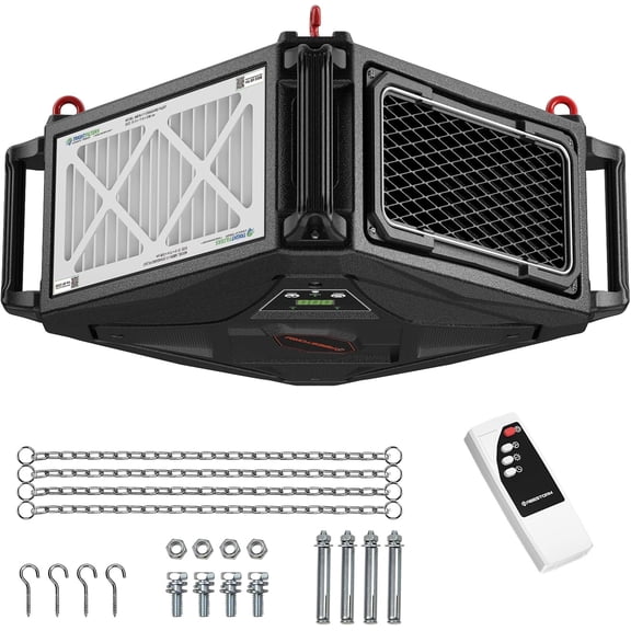 Abestorm 270 Degree Intake Air Filtration System, 780 CFM Workshop Hanging Dust Collector with Remote Control, Ceiling Mounted for Woodworking Shops and Garage, 2-speed Adjustment, DecDust 780