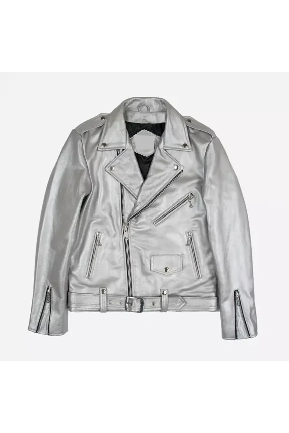 Abez Men's Silver Biker Leather Jacket Real Lambskin Motorcycle Racer Jacket For Men's Party Wear Jacket