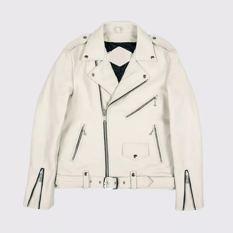 Abez Men's off-white Jacket Biker Motorcycle Racer Cafe Real
