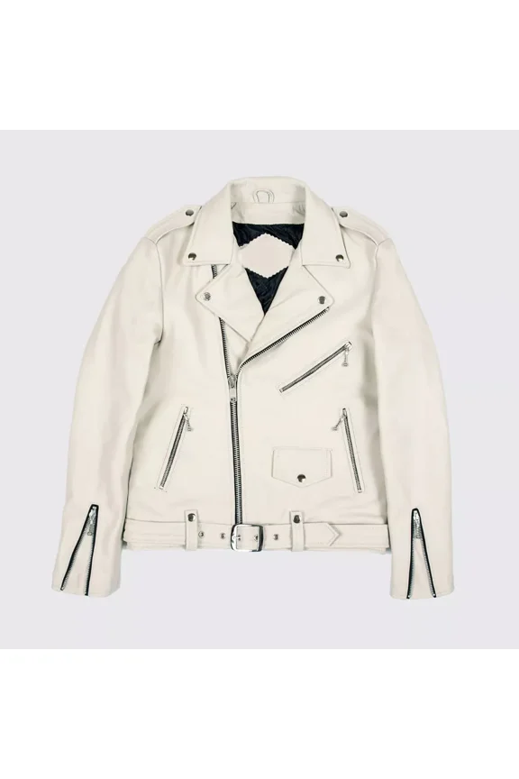 Abez Men's off-white Jacket Biker Motorcycle Racer Cafe Real Lambskin Leather Party Wear Jacket