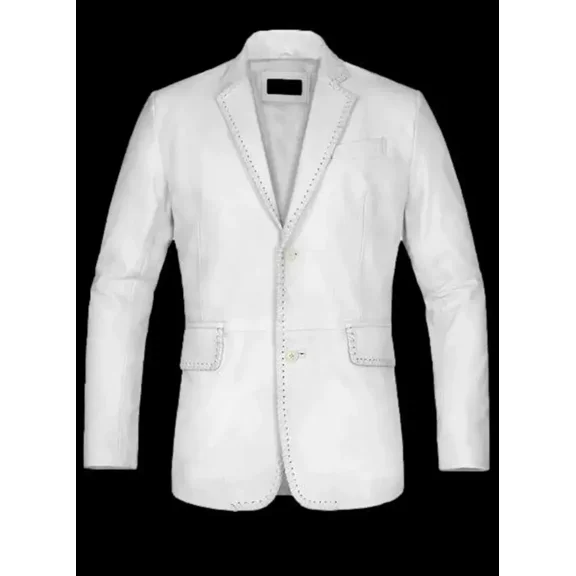 Abez Premium Style Men's White Two Button Soft Genuine Lambskin Leather Blazer Party Wear Coat