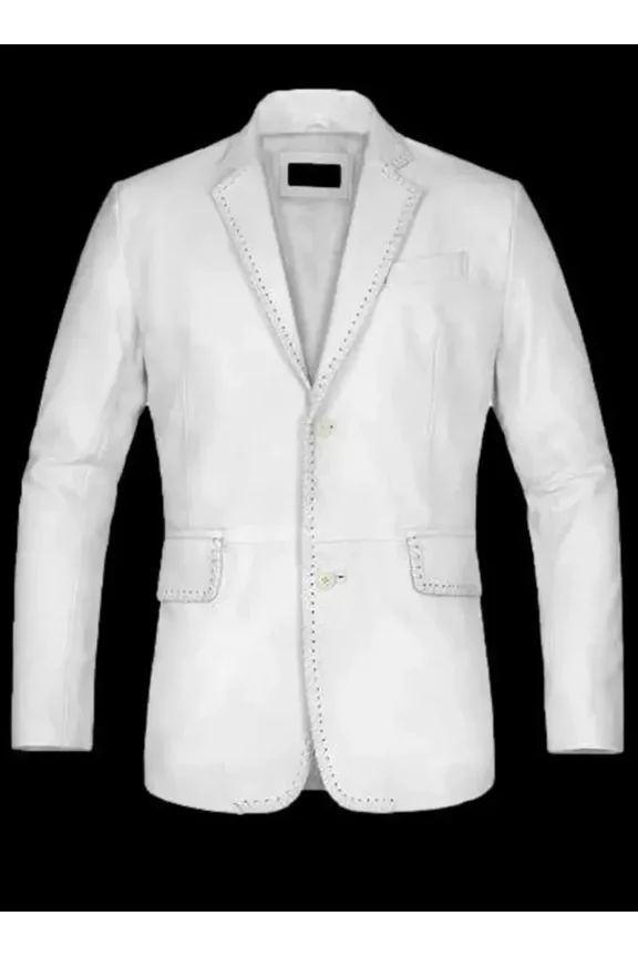 Abez Premium Style Men's White Two Button Soft Genuine Lambskin Leather Blazer Party Wear Coat