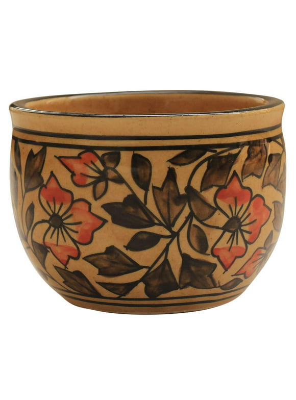 Abhandicrafts Easier to Clean Multi-Purpose Hand Engraved Ceramic Bowl, Use as Nuts Bowl, Candy Bowl, Sweets Bowl Home Office Décor Brown