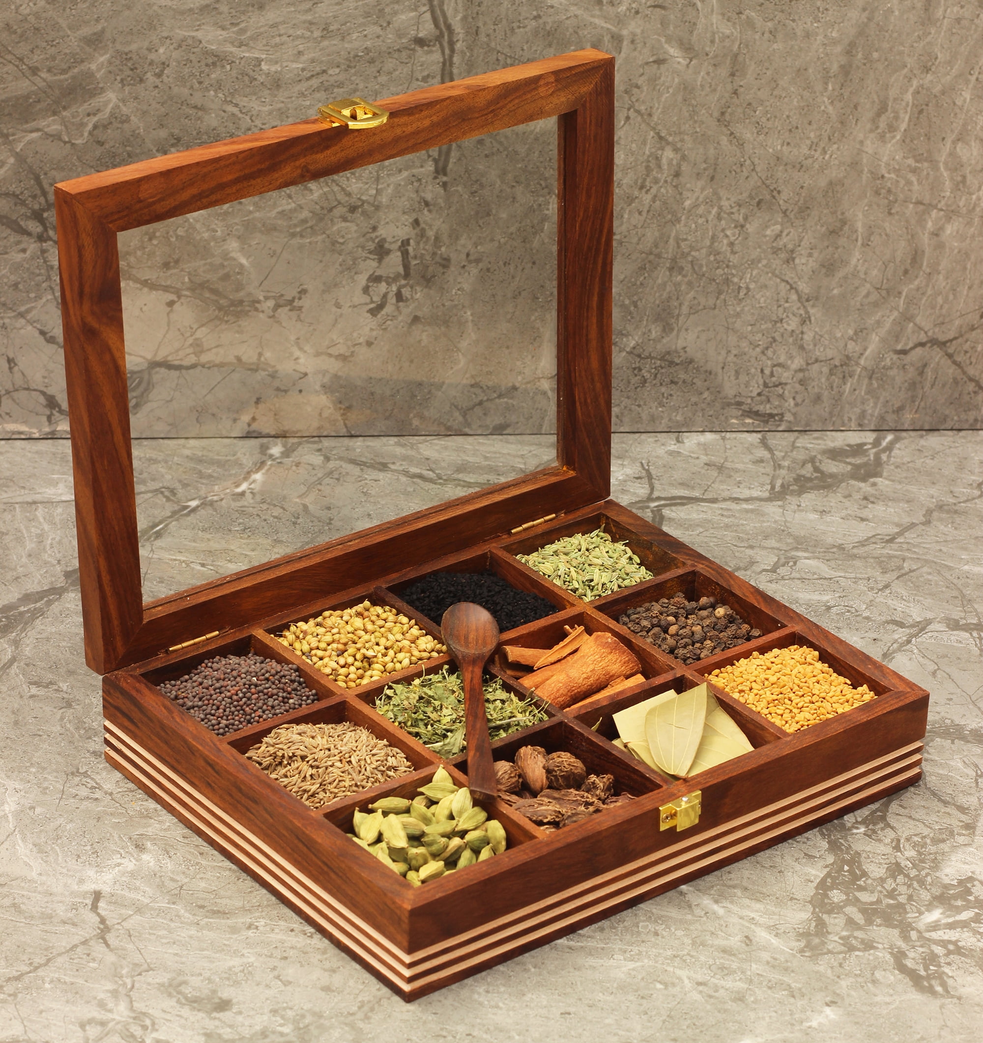 Rosewood Wooden Spice Box Wooden Spice Organizer Wooden 