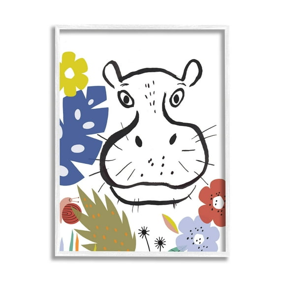 Abi Hall Hippopotamus Botanical Jungle Drawing Safari Portrait 24" x 30" Framed Painting Art Prints by Stupell Home Décor