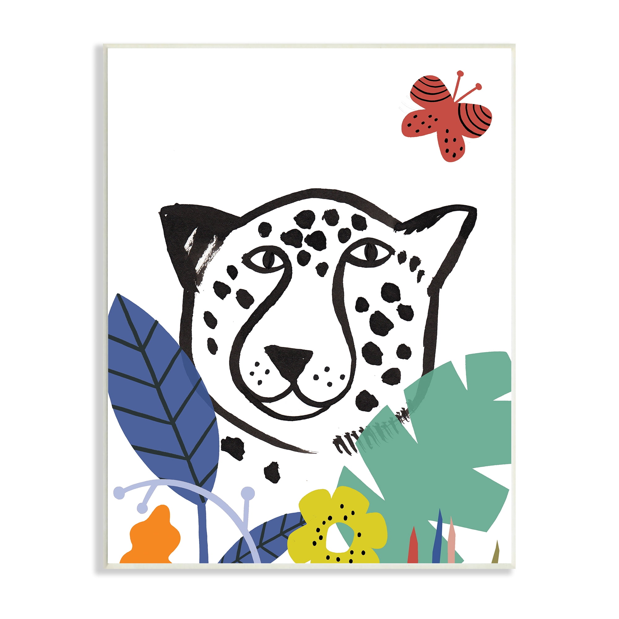 Colorful Jungle Cat Safari Portrait Wood Wall Art 13" x 19"