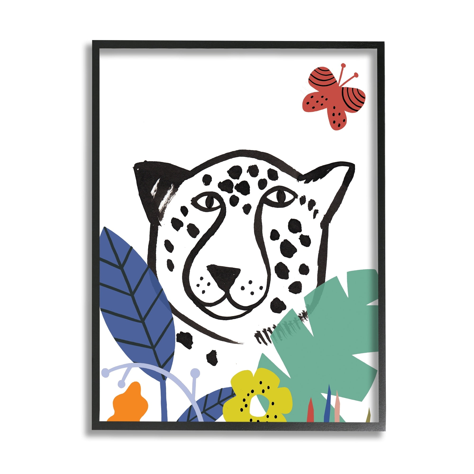 Abi Hall Leopard Flower Foliage Jungle Cat Safari Portrait 24" x 30" Framed Painting Art Prints by Stupell Home Décor