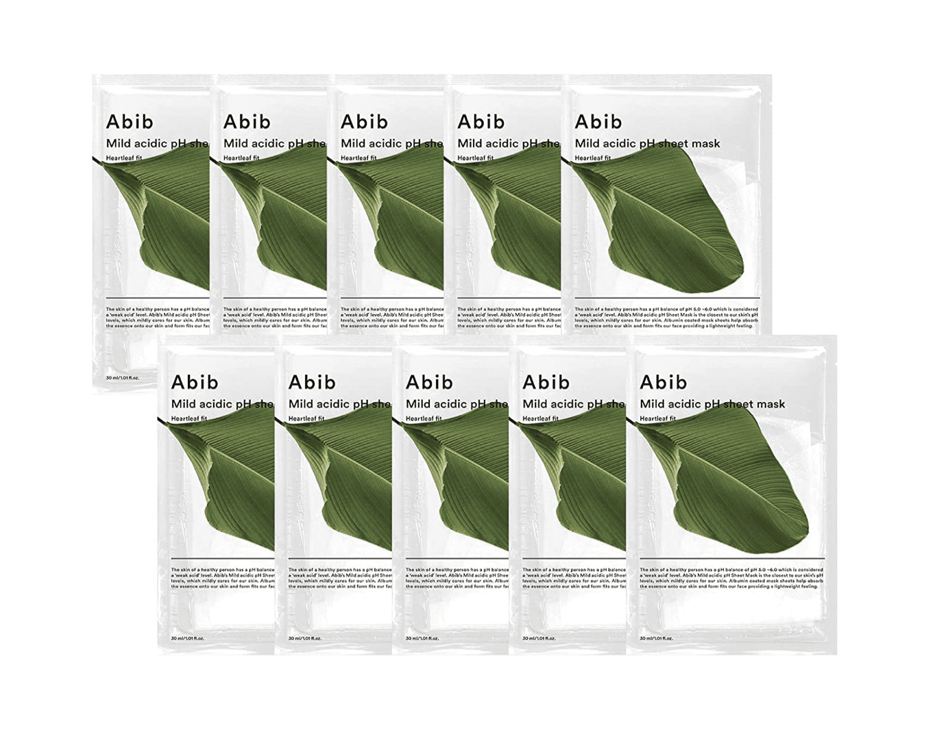 Abib mild acidic pH sheet mask Heartleaf Fit 30ml 10pcs