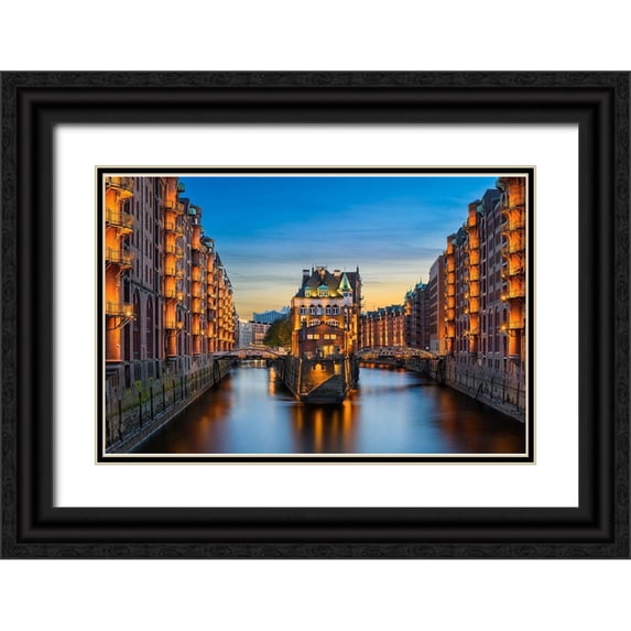Abid, Michael 14x11 Black Ornate Wood Framed with Double Matting Museum Art Print Titled - Hamburg - Speicherstadt