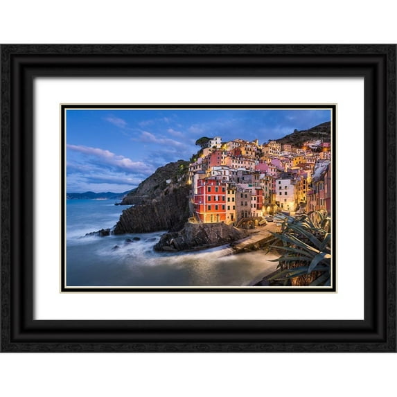 Abid, Michael 18x13 Black Ornate Wood Framed with Double Matting Museum Art Print Titled - Riomaggiore Blues
