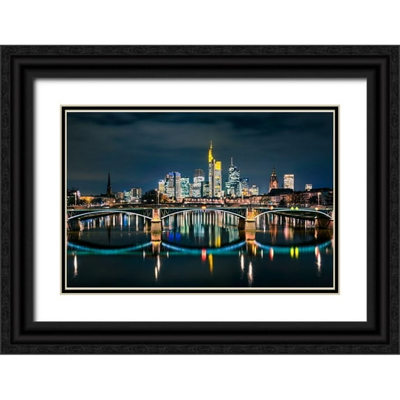 Abid, Michael 32x22 Black Ornate Wood Framed with Double Matting Museum Art Print Titled - Frankfurt - Skyline