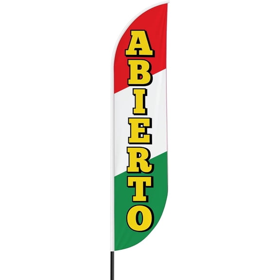 Abierto Feather flag for Outdoor | 11.5 FEET Long Polyester Outdoor Banner Flag for Easy Hang | HD Print Swooper Flag Only for Business Advertising | Made in USA