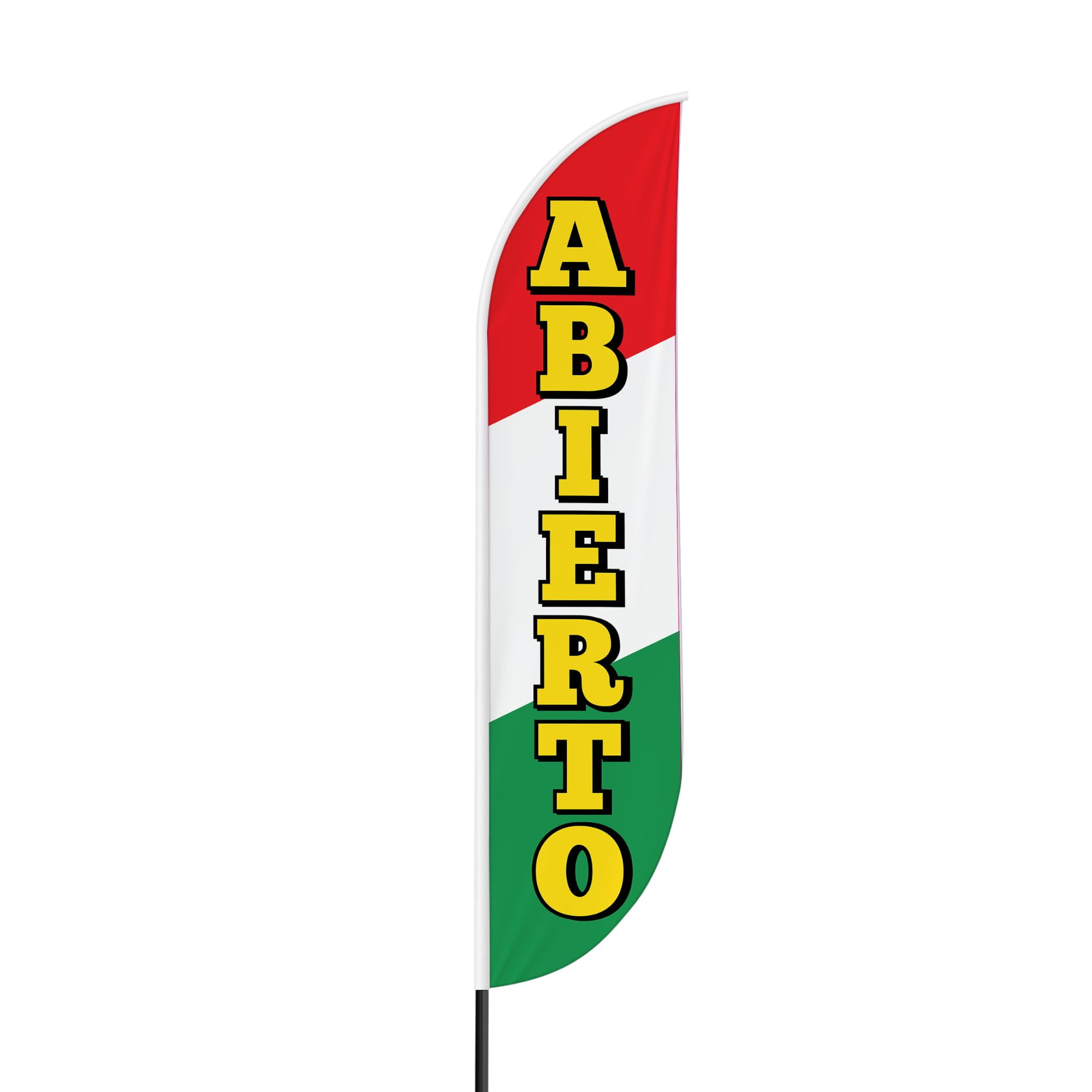Abierto Feather flag for Outdoor by Mavis Print | 11.5 FEET Long Polyester Outdoor Banner Flag for Easy Hang | HD Print Swooper I Flag Only for Business Advertising | Made in USA I Flag Only