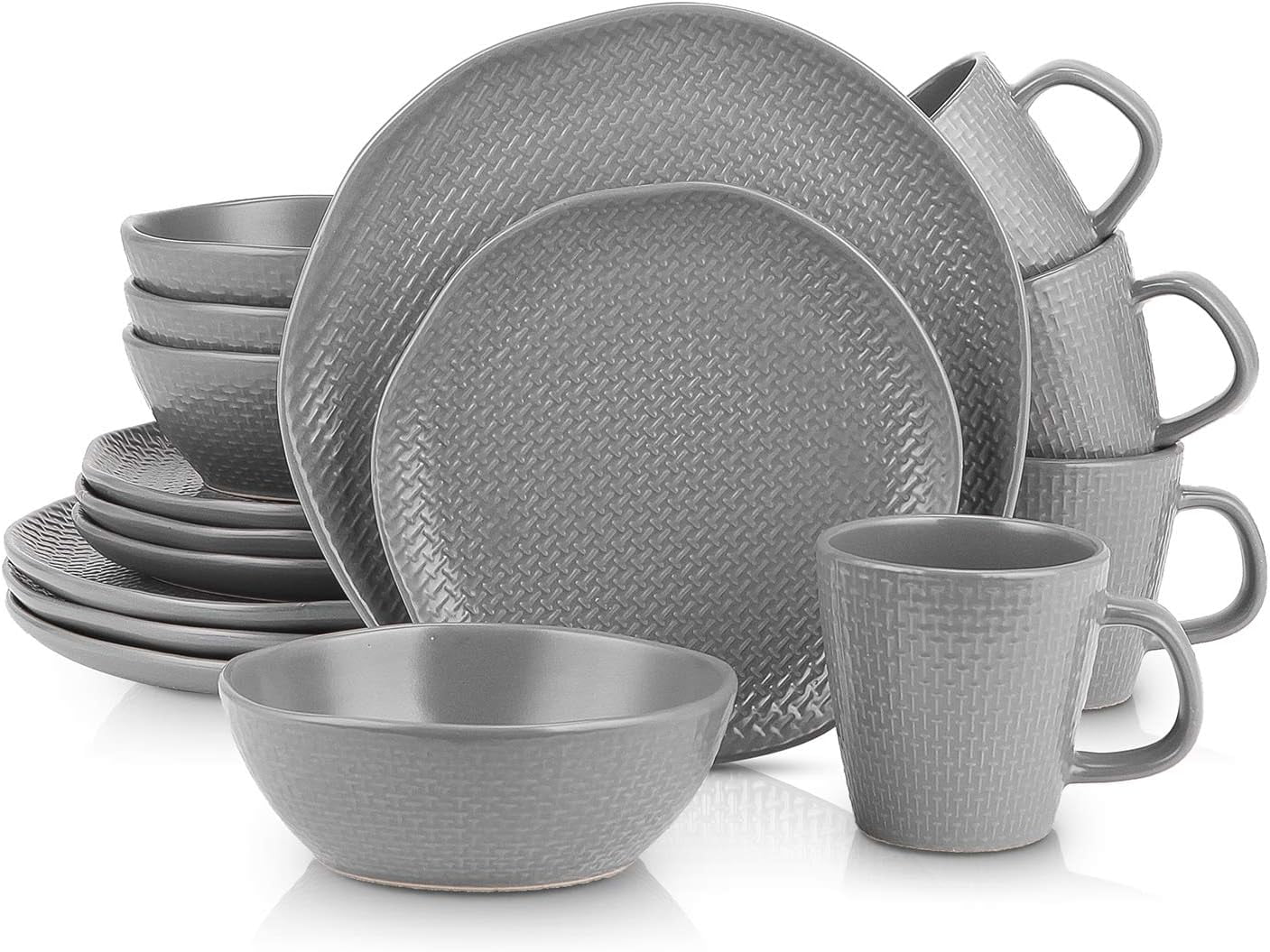 Gray Embossed Ceramic 16-Piece Dinnerware Set
