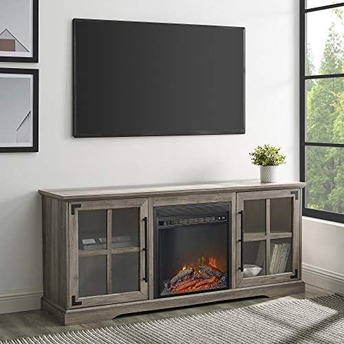 Gray Wash 60" Electric Fireplace TV Console with Cabinets