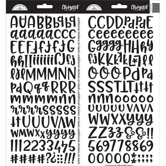 Doodlebug Abigail Font Alpha Cardstock Stickers 6"X13" 2/Pkg-Beetle Black