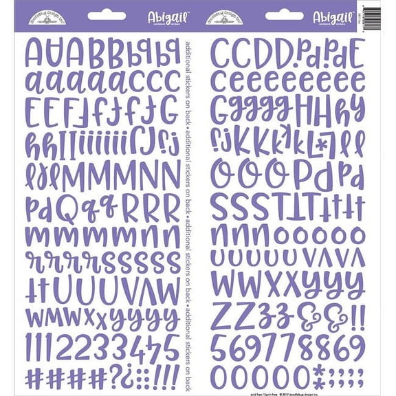 Doodlebug Abigail Font Alpha Cardstock Stickers 6"X13" 2/Pkg-Lilac