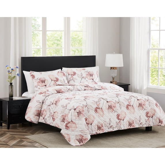 Abigail Rose Stitched Quilt Set Queen