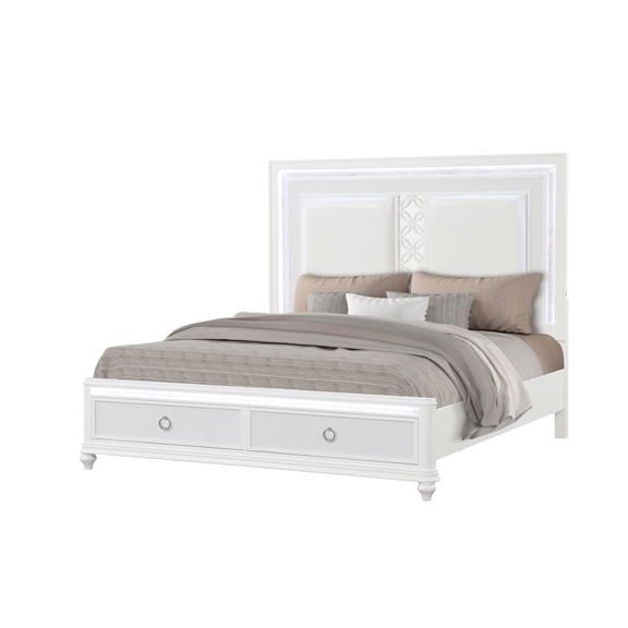 Abigale Modern Wood King Bed with Storage Footboard in White
