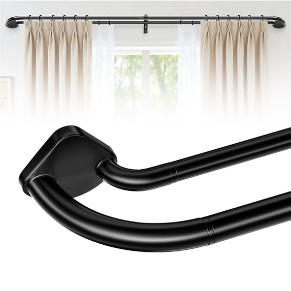 Abiglifty Double Curtain Rods 48-84" – Wrap Around Blackout, Extendable, Black Metal