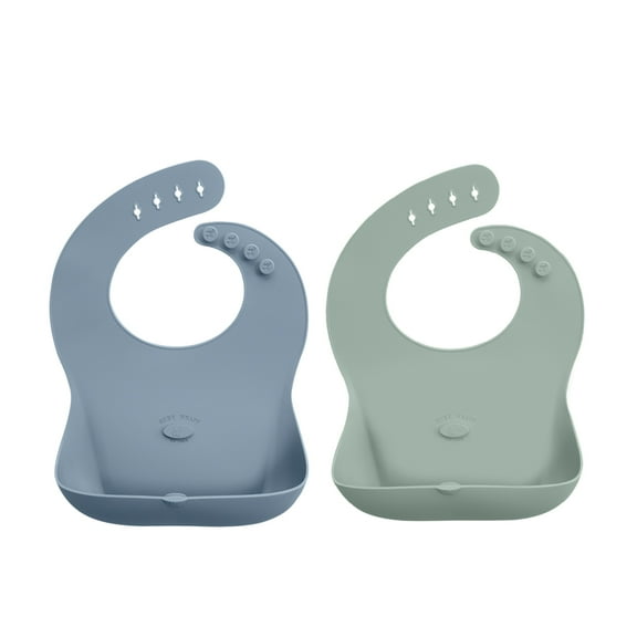 Abiie Ruby Wrapp Silicone Bibs for Babies with Front Pocket - Waterproof Bib - Stain Resistant - Silicone Toddler Bibs - Combo (Grey & Sage Green)