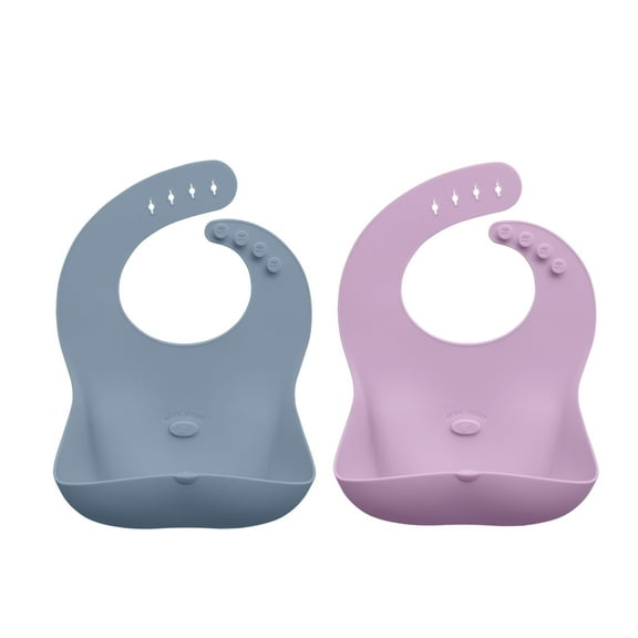 Abiie Ruby Wrapp Silicone Bibs for Babies with Front Pocket - Waterproof Bib - Stain Resistant - Silicone Toddler Bibs - Combo (Pink Lavender & Grey)