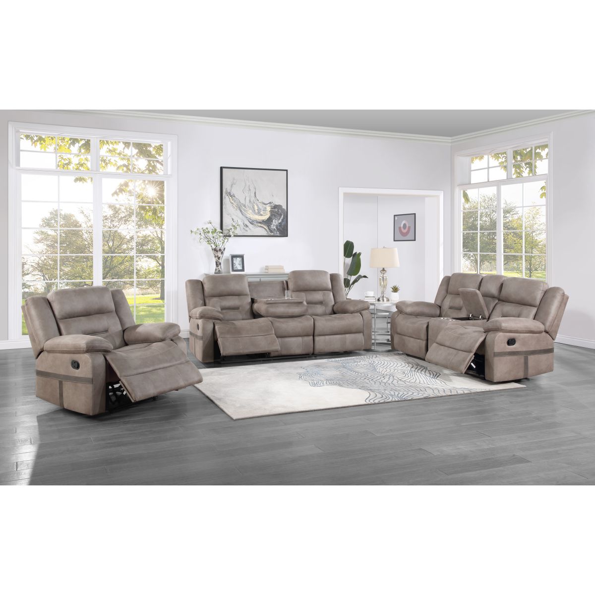 Abilene 3Piece Upholstered Living Room Set with Console Tan