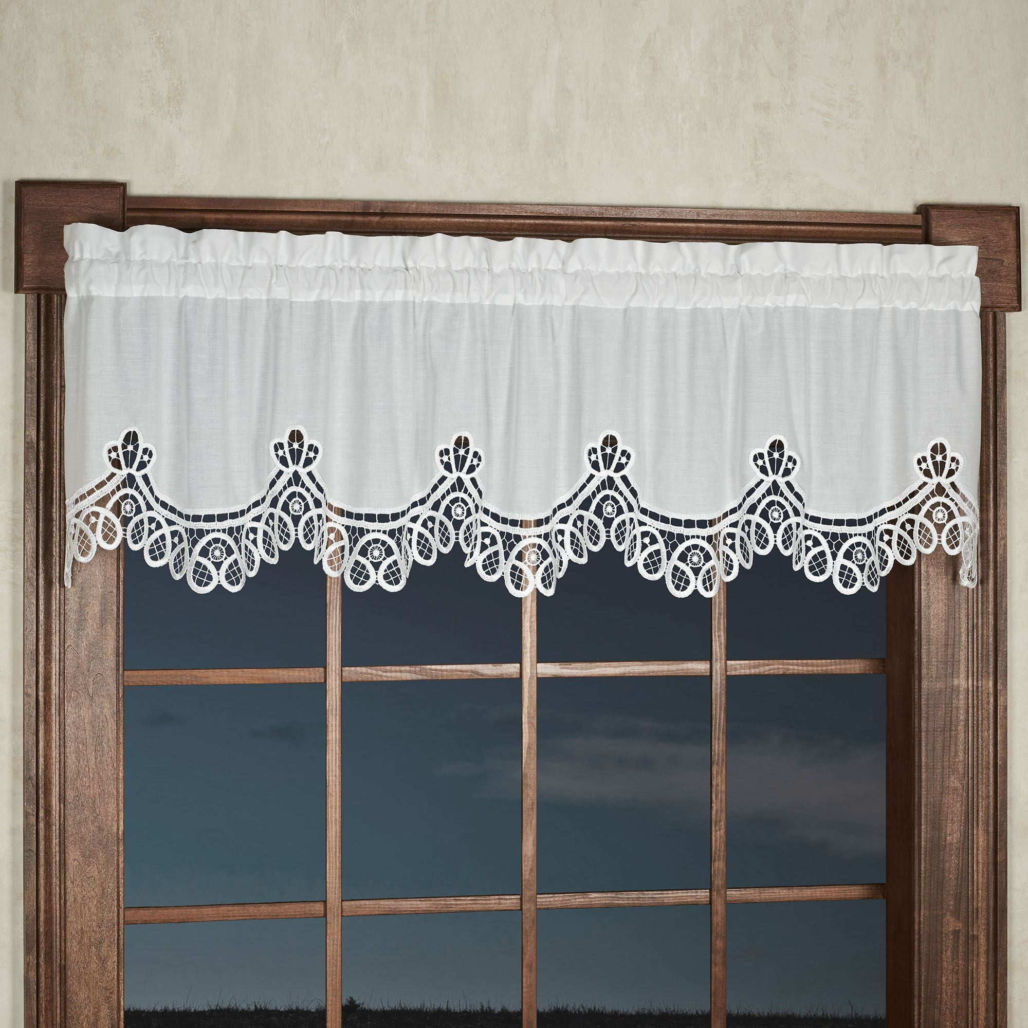 Abilene Ecru Cream Scalloped Embroidered Lace Trimmed Window Valance ...