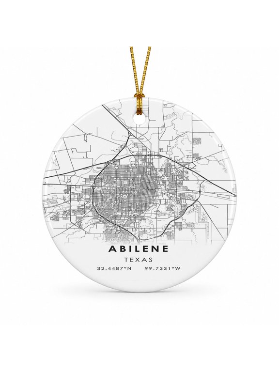 Abilene Travel Map Ornament, Texas Map Ornament, Travel Souvenir Keepsake Christmas Tree Ornament