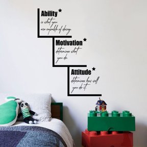 Ability Motivation Attitude Stairs Success Quote Positive Life Inspiration Quotes Saying Wall Art Sticker Designs Vinyl Stickers For Home House Walls Rooms Windows Bedroom Decoration Size (10x8 inch)