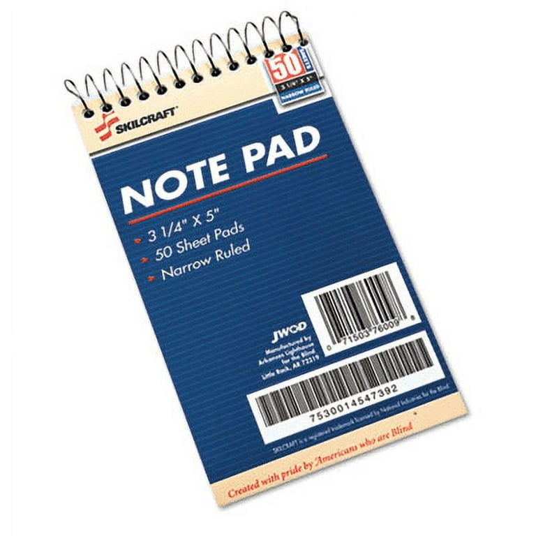 AbilityOne 7530014547392 SKILCRAFT Notepad, Narrow Rule, Blue Cover, 3.25 x  5.5, 50 Sheets, Dozen