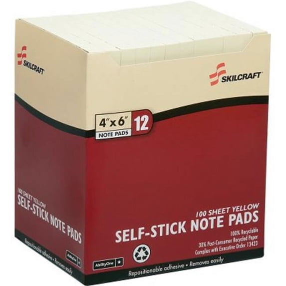AbilityOne 2858355 7530012858355 4 x 6 in. Self-Stick Note Pads, Yellow