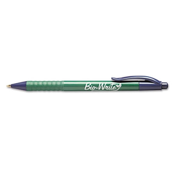 AbilityOne 7520015789301 SKILCRAFT BioWrite Ballpoint Pen, Retractable, Medium 1 mm, Blue Ink, Green Barrel, Dozen, Each