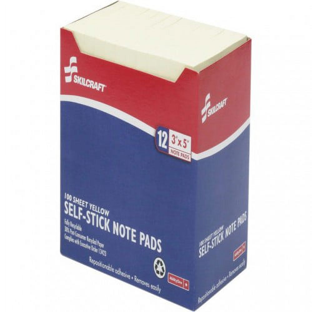 AbilityOne 7530011167865 SKILCRAFT SelfStick Note Pad, 3" x 5", Yellow