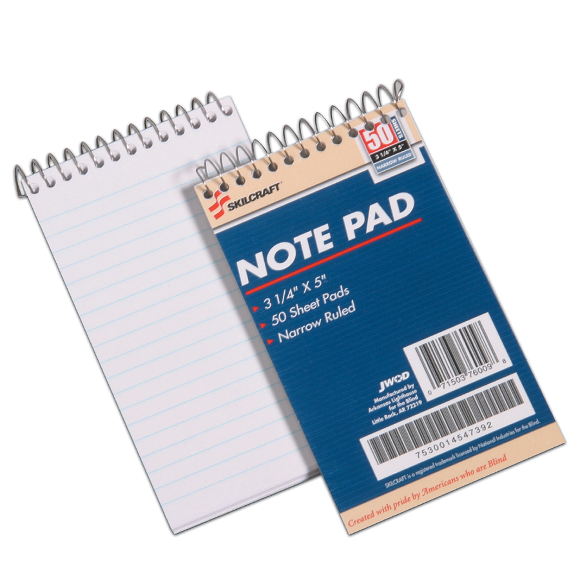 AbilityOne 7530014547392 SKILCRAFT Notepad, Narrow Rule, Blue Cover, 3.25 x 5.5, 50 Sheets, Dozen