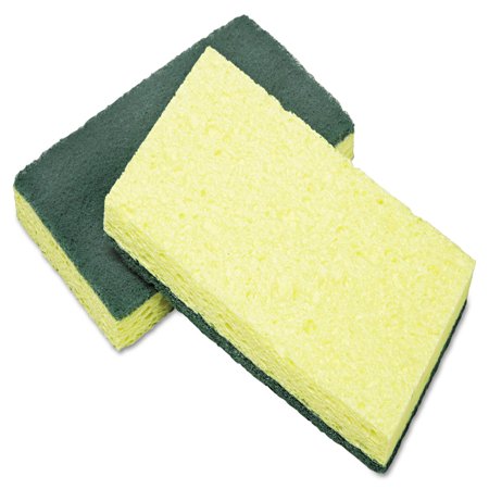 AbilityOne SKILCRAFT Cellulose Scrubber Sponge, 3.25 x 6.25, 0.75" Thick, Yellow/Green, 3/Pack, GSA 7920015664130