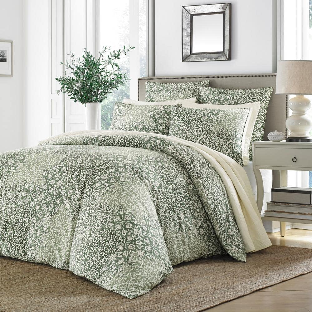 King White and Green Reversible Cotton Comforter Set