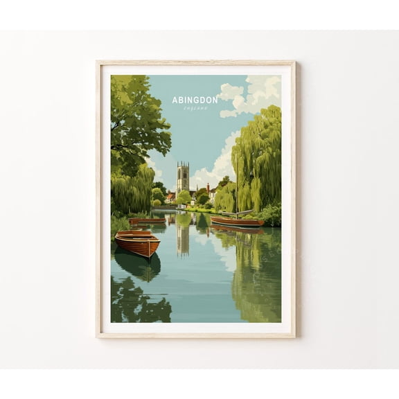 Abingdon England Thames River Historic Town Wall Art Decor, Unframed Canvas 24x36in