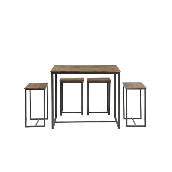 Abington Lane Modern 5-Piece Kitchen/Dining Table Set with 4 Stools, Walnut Finish