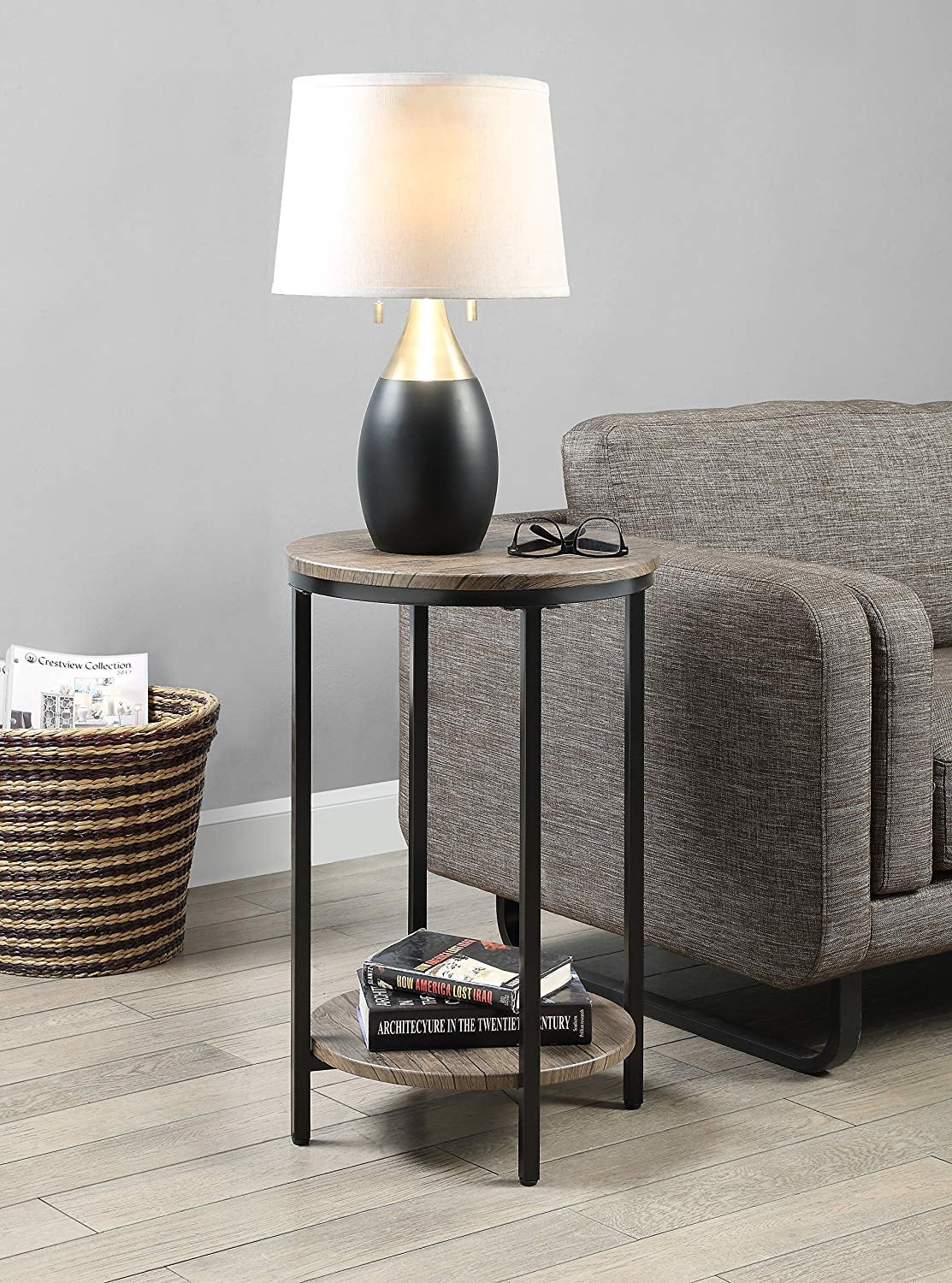 Abington Lane TwoTiered Round End Table with Storage Shelf, Distressed