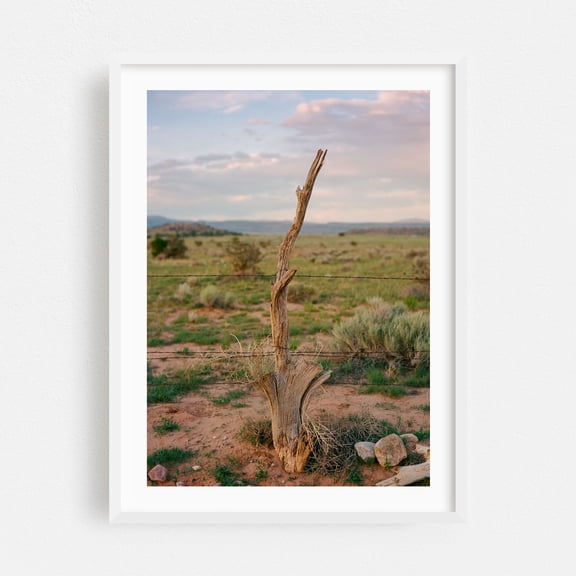 Abiquiu Sunset - Abiquiu New Mexico Photography Desert Nature Landscape Rustic Rural Scenic Minimalist White Framed Wall Art Print 5 x 7 inches