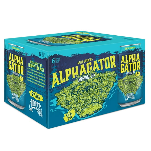 Abita Brewing Alphagator Imperial IPA, Craft Beer, 6 Pack Can, 12 fl oz Can, 9.0% ABV