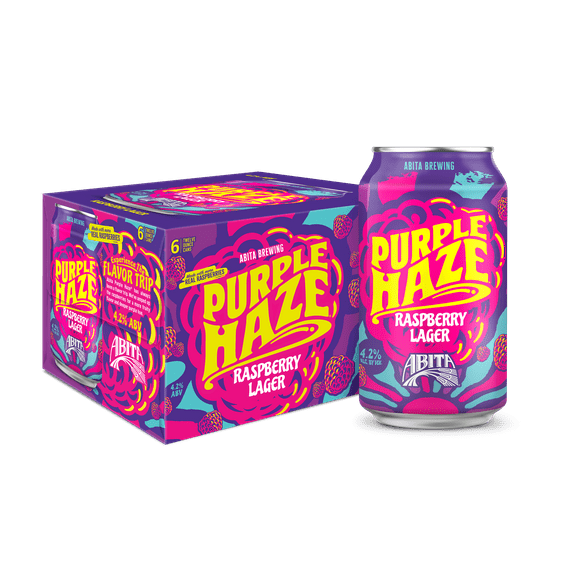 Abita Purple Haze Raspberry Lager, Craft Beer, 6 Pack Cans, 12 fl oz, 4.2% ABV