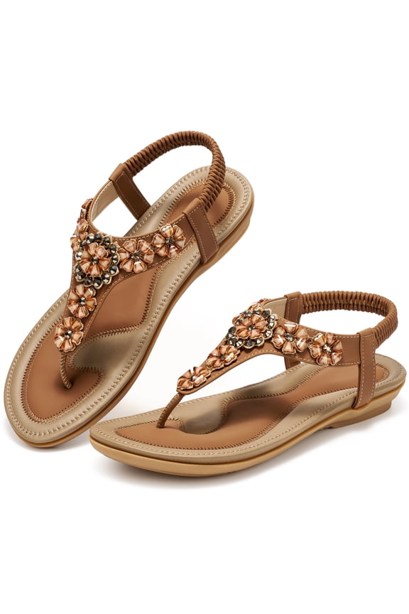 Flip Flops Womens Sandals: Comfortable Flat Sandals for Women Beach Shoes with Elastic Ankle Strap