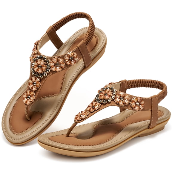 Ablanczoom Flip Flops Womens Sandals: Comfortable Flat Sandals for Women Beach Shoes with Elastic Ankle Strap