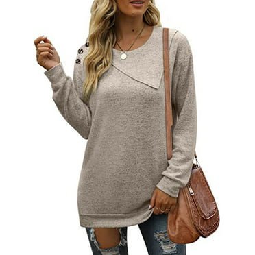 Hoodies For Women Solid Pullover Sweatshirts Leisure Color Long Sleeve ...