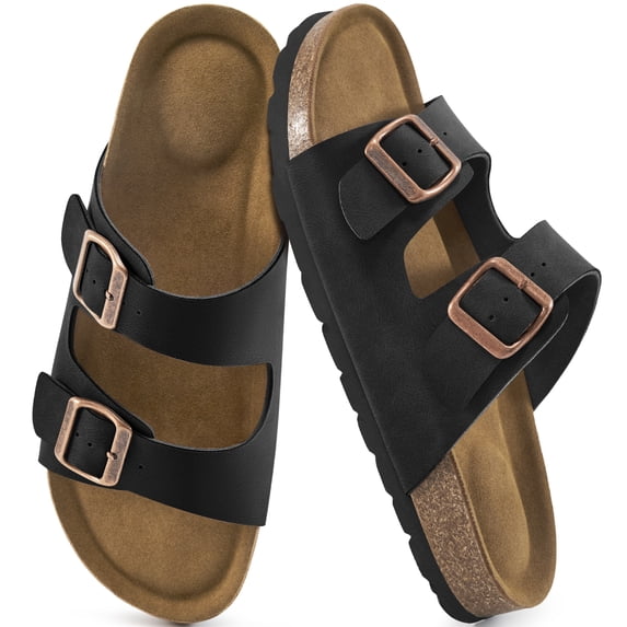 Ablanczoom Mens Sandals,Arch Support Cork Footbed Slide Sandals Men Slides Non-Slip With Adjustable Buckle Men Shoes